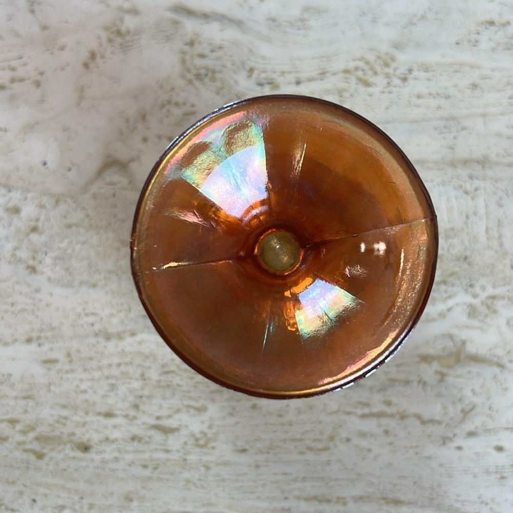 Vintage Crackle Marigold Carnival Glass Covered Footed Candy Dish - Picture 6 of 9